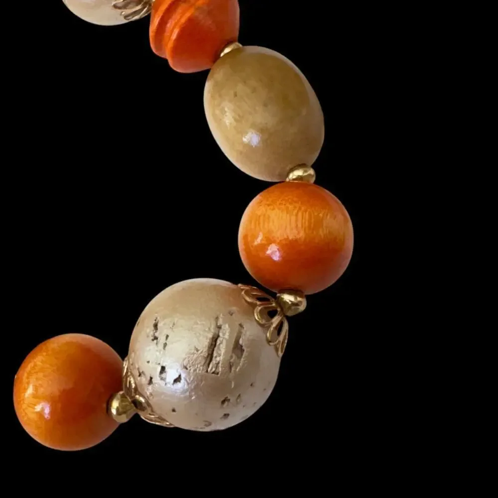 Vintage Mode-Art Signed Orange Bead Costume Necklace & Earrings Arthur Pepper